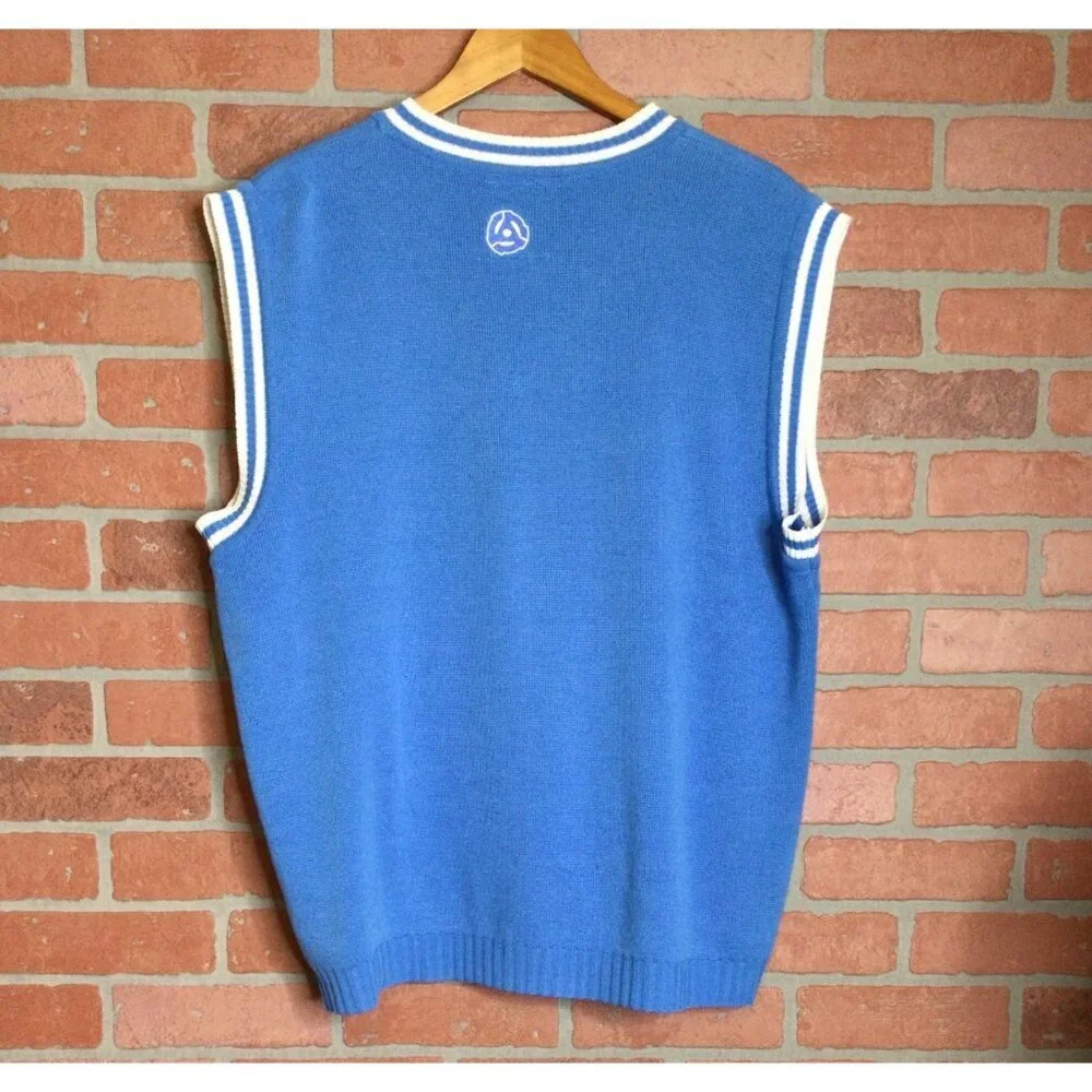 Vintage 90s Groove Blue Sweater Vest White Stripes Size L Preppy Golf Streetwear